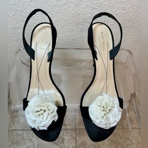 Kate Spade New York fabric flower detail 2.5” heel sandals in black